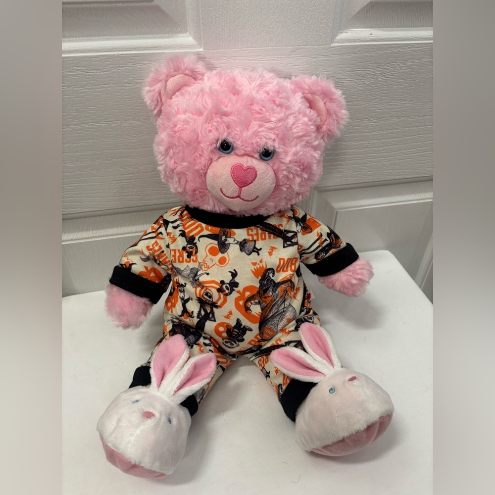 Build A Bear Pink Teddy 17" Heartbeat Halloween Pajamas Bunny Slippers